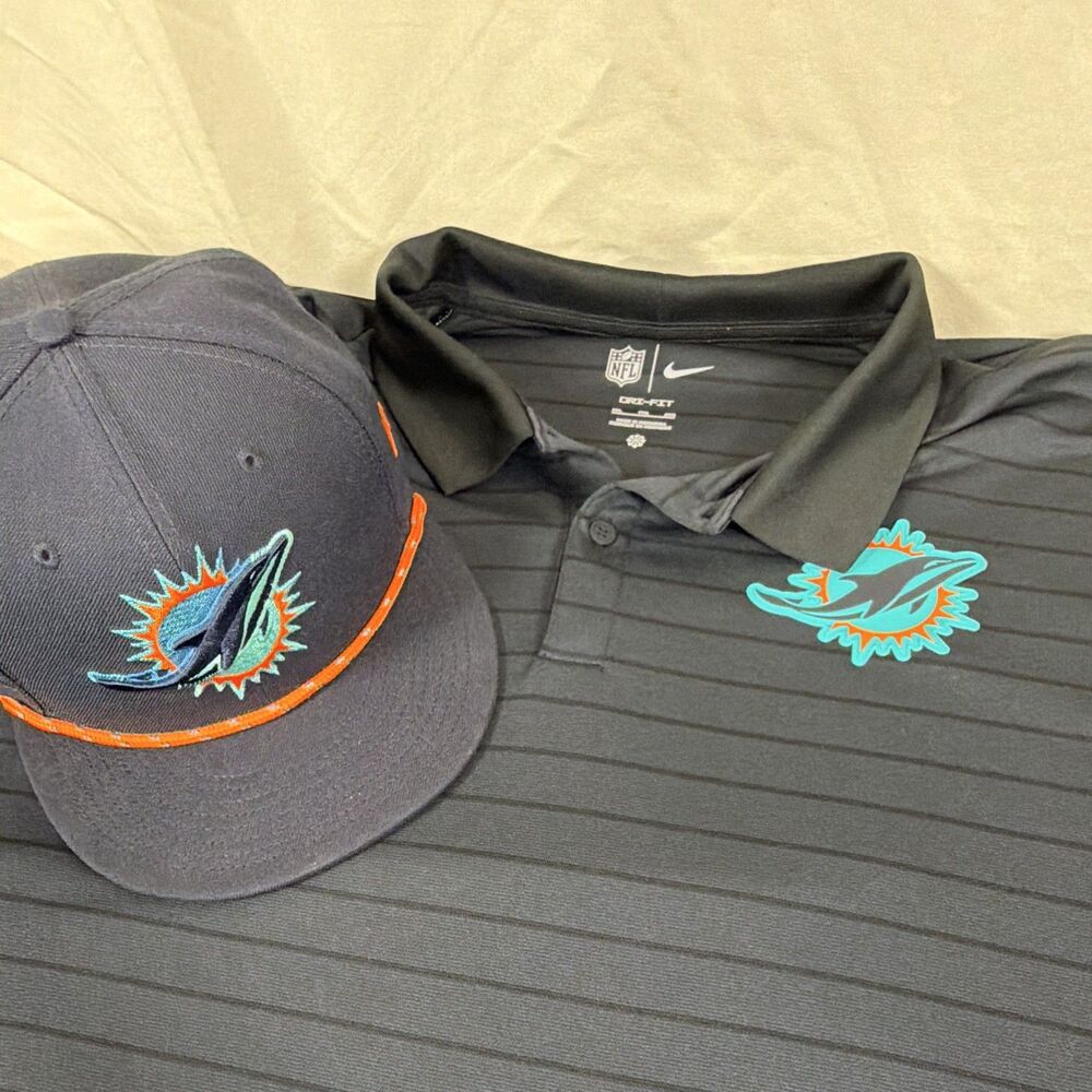 Miami Dolphins Dark Waters Nike Polo 2XL & New Era Miami Hat 7 5/8